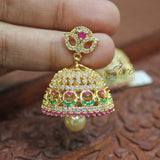 Traditional Multi AD Stone Jhumkis with Pearl Drop