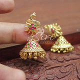 Peacock Design Multi AD Stone Jhumkis