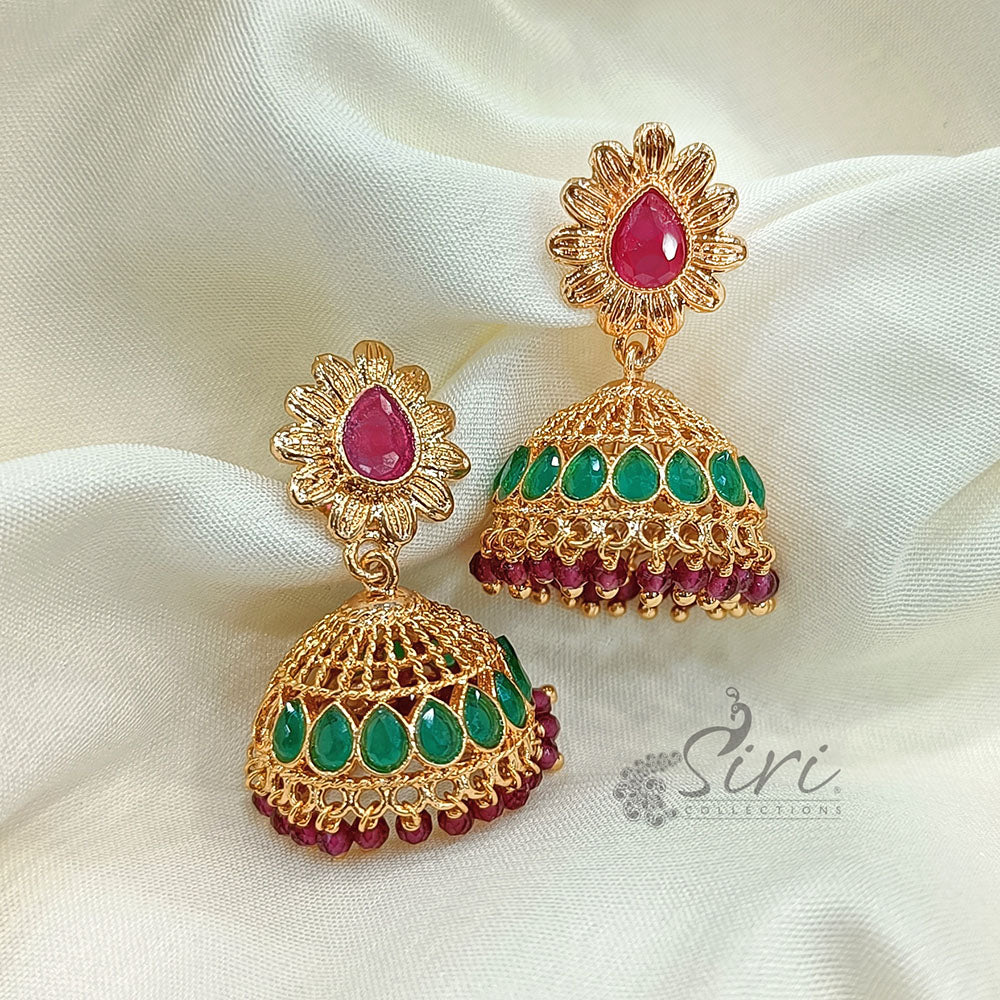 Beautiful Multi Stone Gold Plated Jhumkas