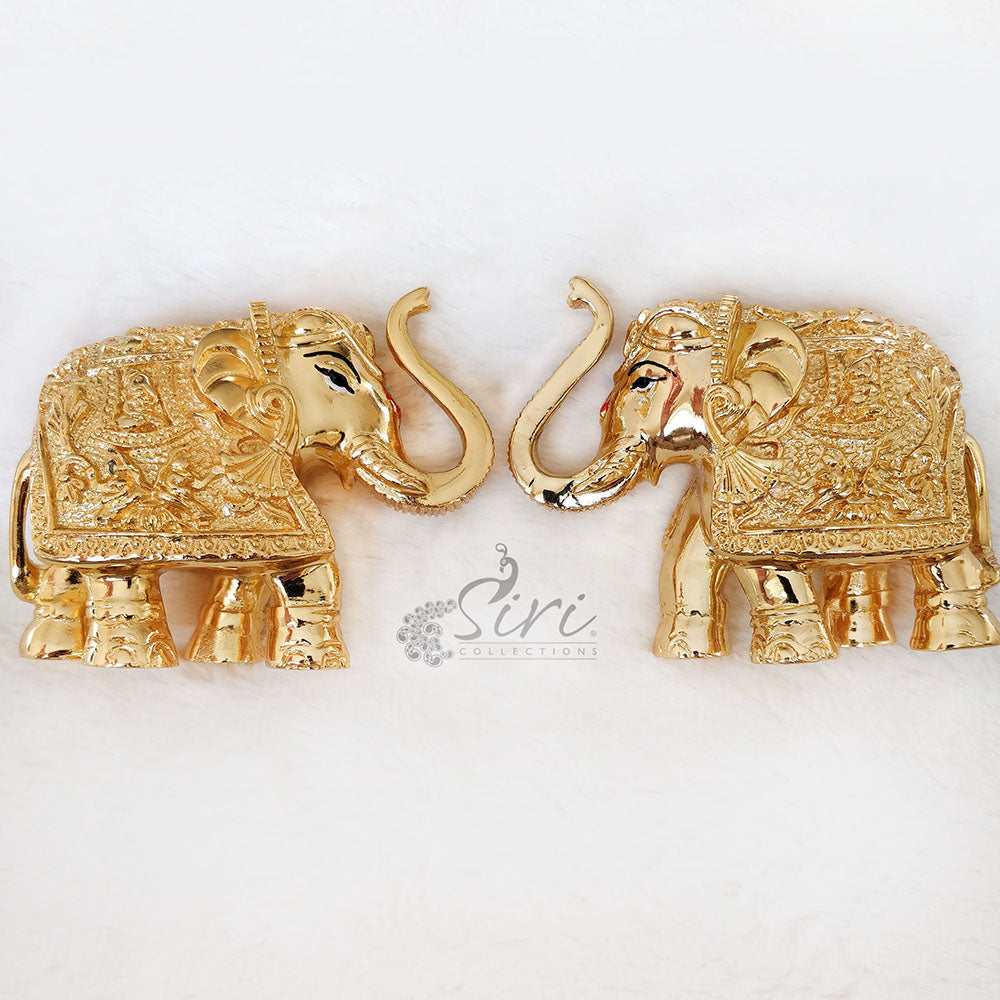 Gold Plated Pair of Elephants