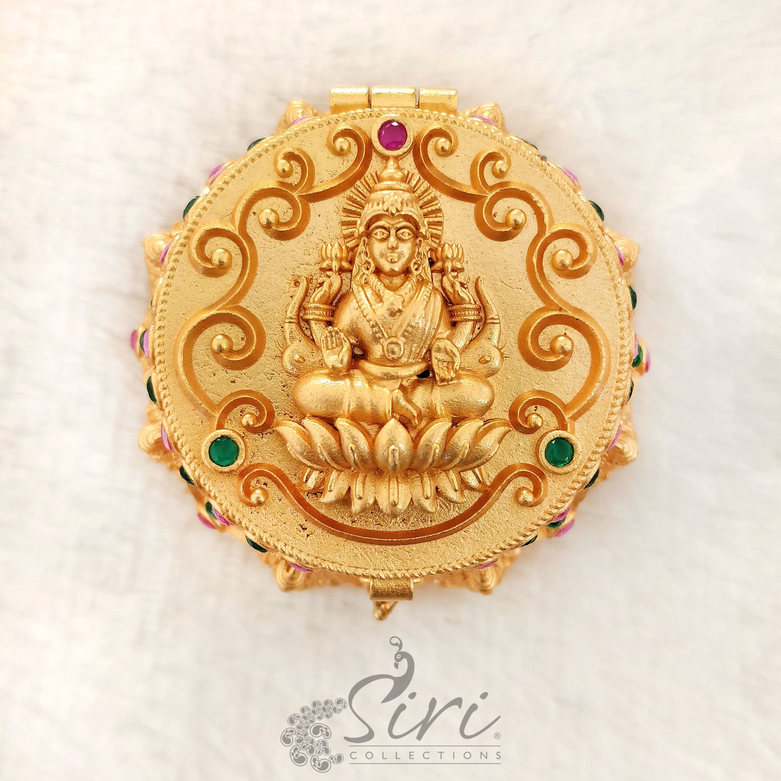 Gold Plated Kumkum Bharina in Goddess Lakshmi Design