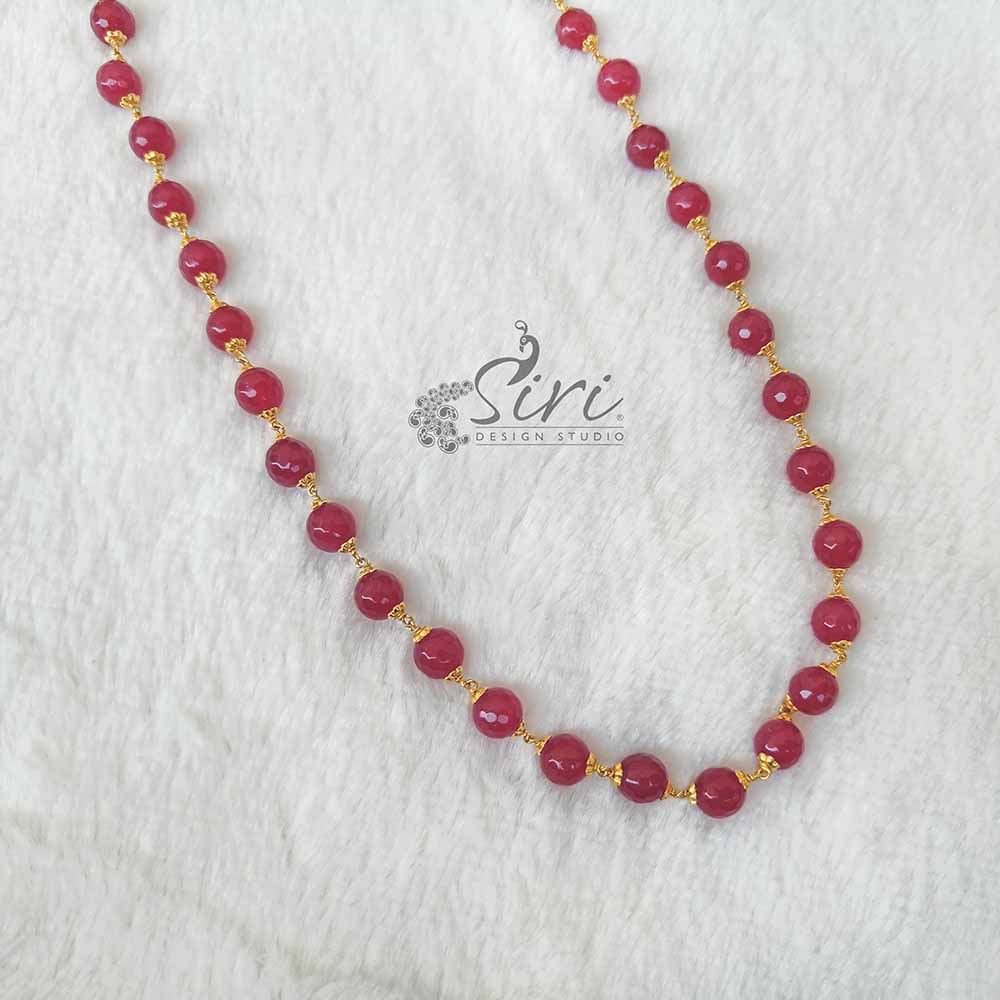 Simple Pinkish Maroon Onyx Beads Maala Chain Necklace