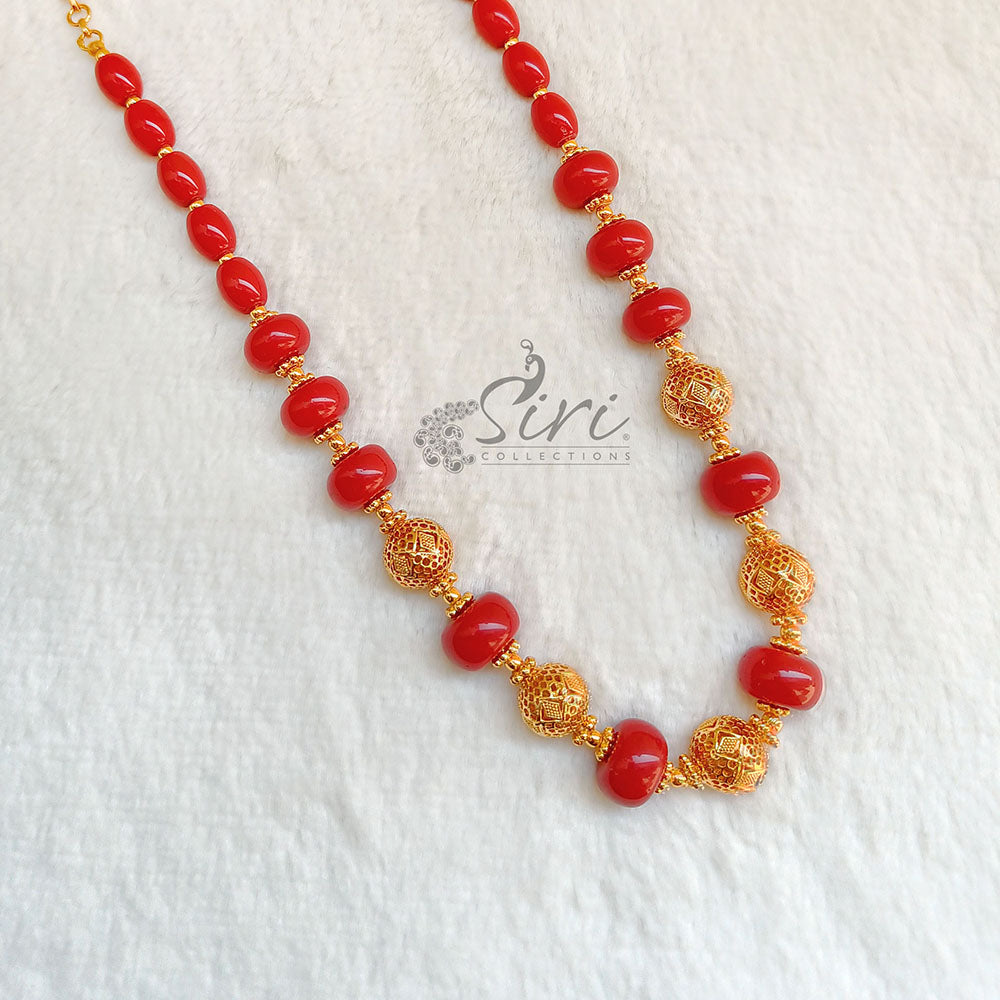 Lovely Corals and Gold Plated Beads Chain Necklace